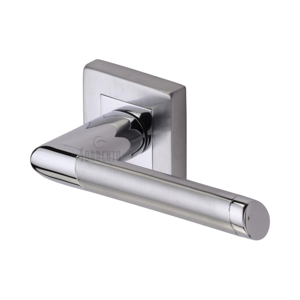Sorrento Door Furniture Apollo Dual Finish,Satin Chrome/Polished Chrome / Square Rose Sorrento - Door Handle Lever Latch on Square Rose Mercury Sq Design Apollo Finis