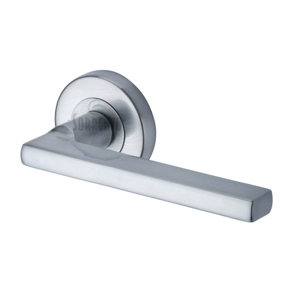 Sorrento Door Furniture Satin Chrome / Round Rose Sorrento - Door Handle Lever Latch Vector Design Satin Chrome Finish