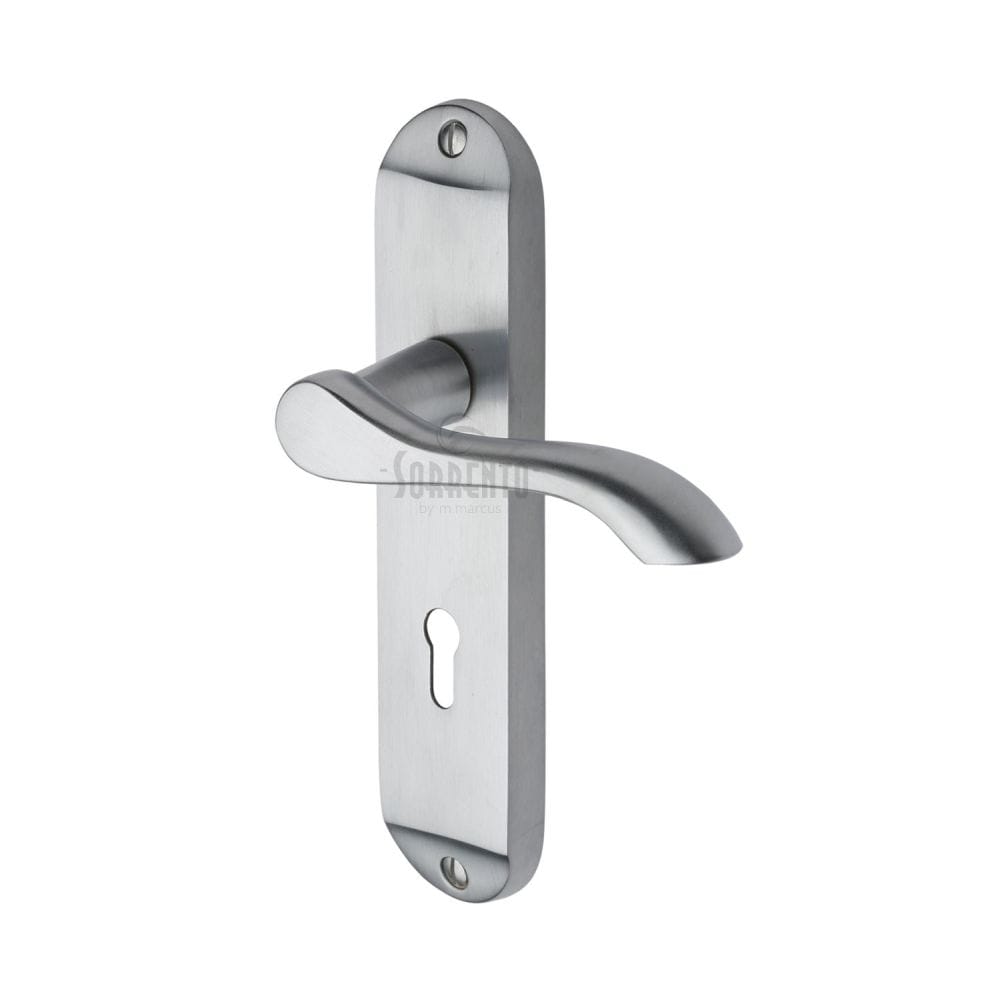 Sorrento Door Furniture Satin Chrome / Std. Lock Handles Sorrento - Door Handle Lever Lock Aurora Design Satin Chrome Finish
