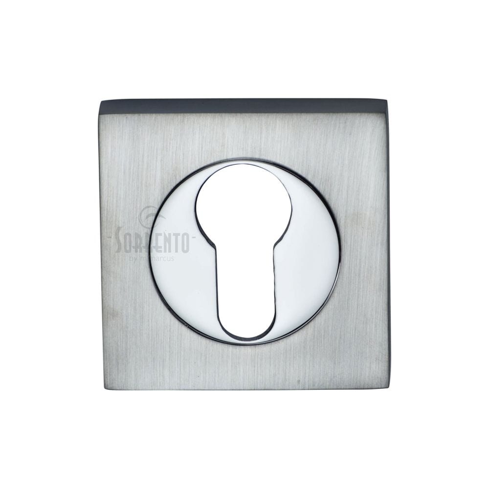 Sorrento Door Furniture Apollo Dual Finish,Satin Chrome/Polished Chrome / Euro Profile Escutcheons Sorrento - Euro Square Escutcheon Apollo Finish