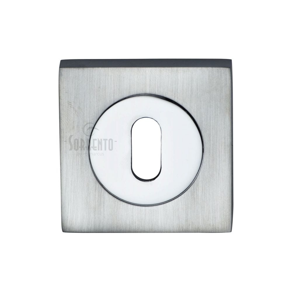 Sorrento Door Furniture Apollo Dual Finish,Satin Chrome/Polished Chrome / Mortice Key Profile Escutcheons Sorrento - Keyhole Square Escutcheon Apollo Finish