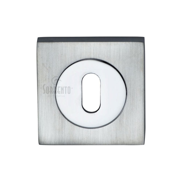 Sorrento Door Furniture Apollo Dual Finish,Satin Chrome/Polished Chrome / Mortice Key Profile Escutcheons Sorrento - Keyhole Square Escutcheon Apollo Finish