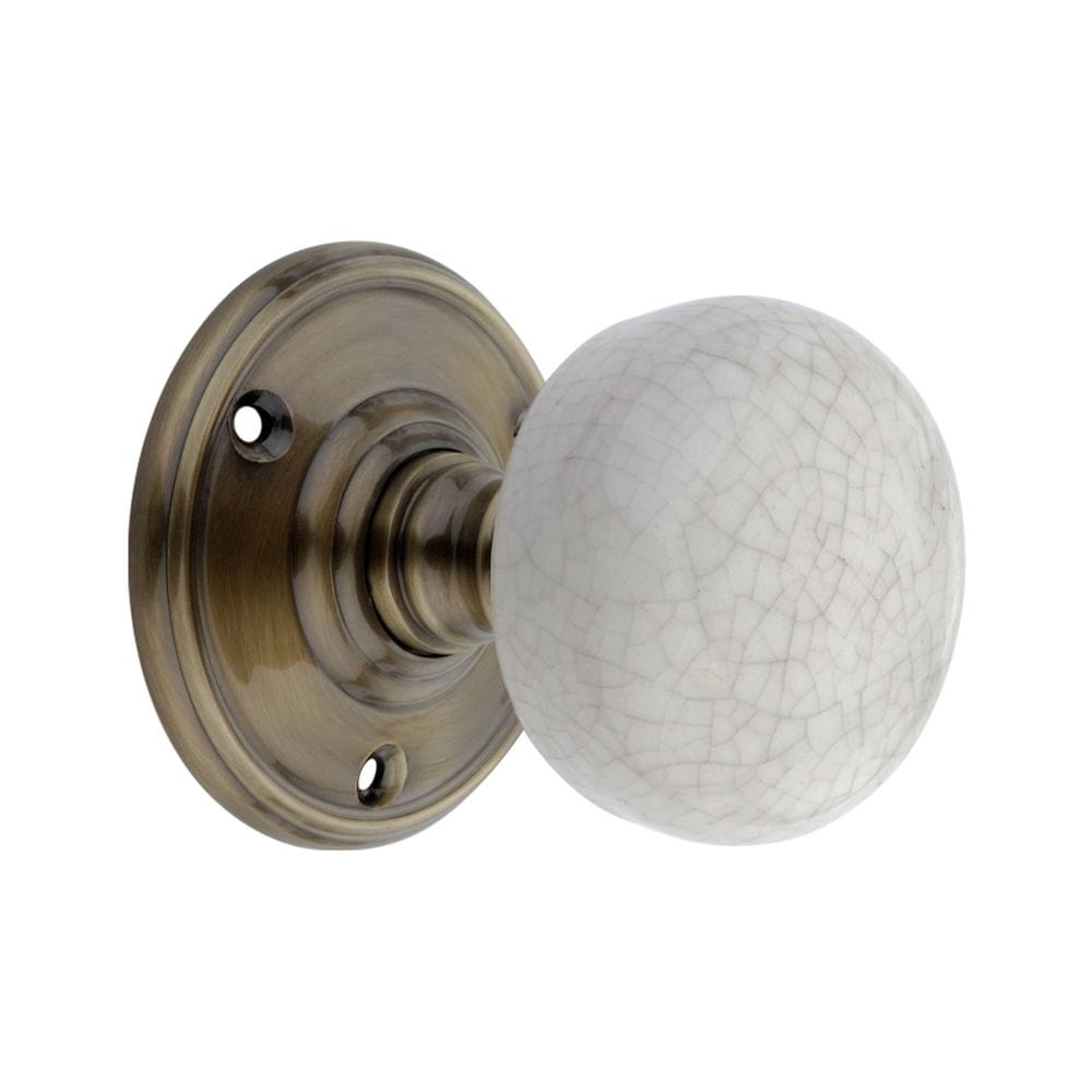 Spira Brass Door Furniture N/A / Antique Brass / Mortice Knobs Spira Brass - Crackled Porcelain Mortice Door Knob Antique