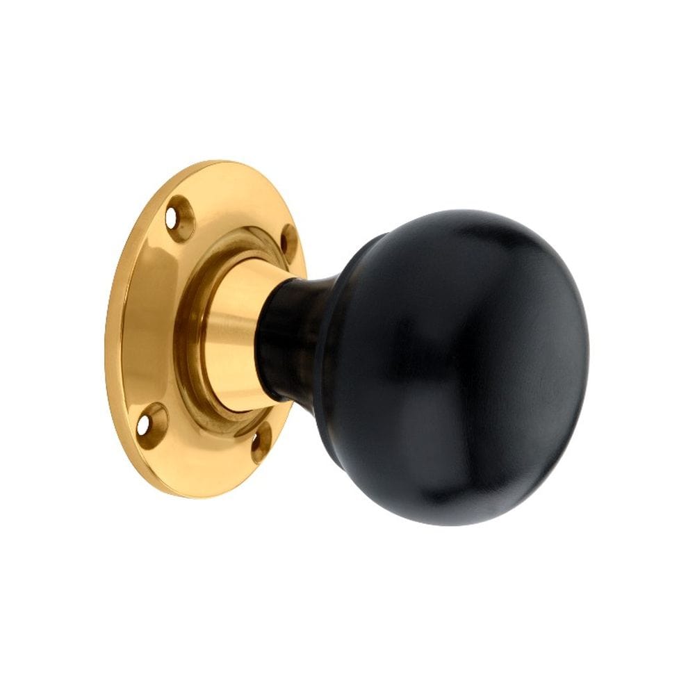 Spira Brass Door Furniture N/A / Polished Brass / Mortice/Rim Knobs Spira Brass - Ebony Bun Rim/Mortice Door Knob Polished Brass