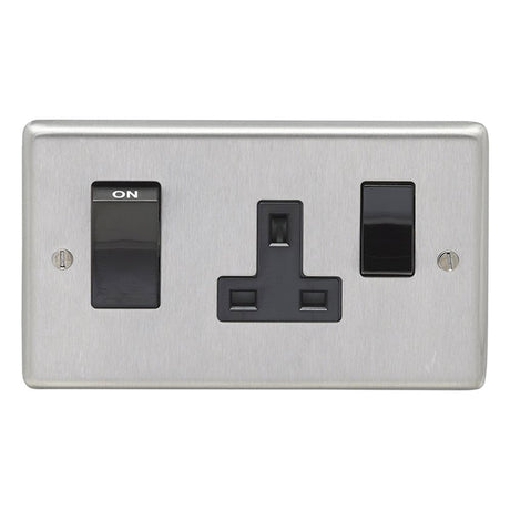 This is an image showing Eurolite Stainless Steel 45Amp Switch with a socket - Satin Stainless Steel (With Black Trim) sss45aswasb available to order from trade door handles, quick delivery and discounted prices.