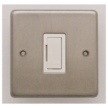 This is an image showing Eurolite Stainless Steel Unswitched Fuse Spur - Satin Stainless Steel (With White Trim) sssuswfw available to order from trade door handles, quick delivery and discounted prices.