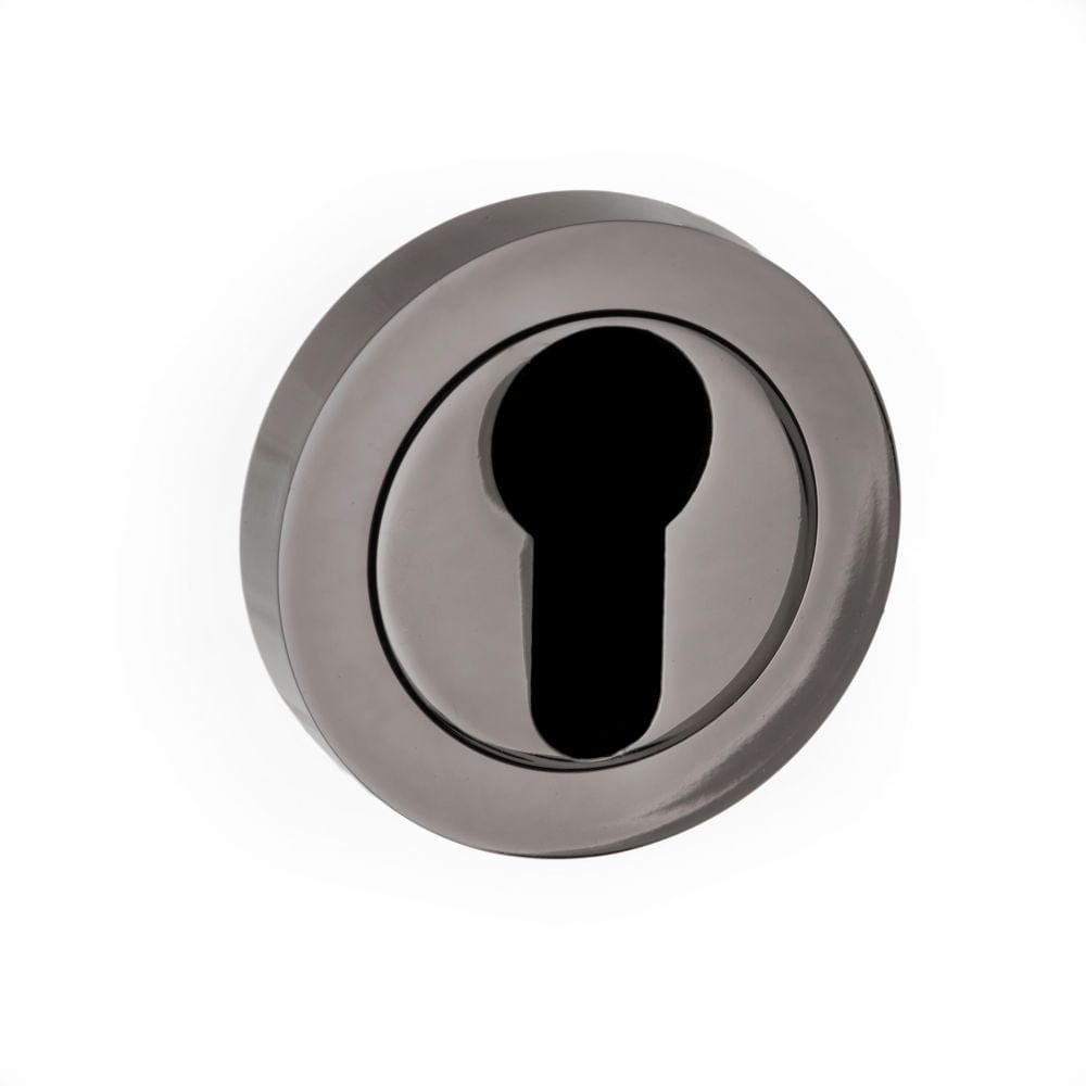 STATUS Door Furniture Black Nickel / Euro Profile Escutcheons STATUS Euro Escutcheon on Round Rose - Black Nickel