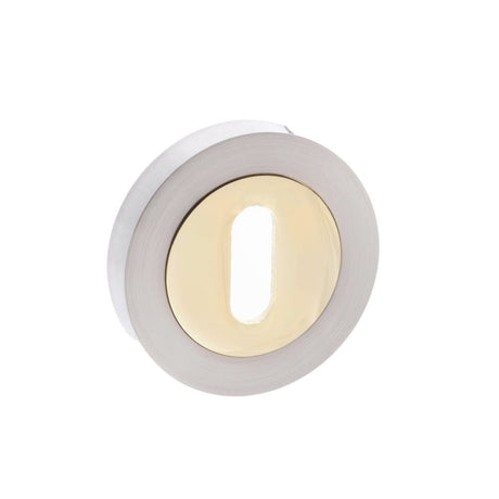 STATUS Door Furniture Satin Nickel/Polished Brass / Mortice Key Profile Escutcheons STATUS Key Escutcheon on Round Rose - Satin Nickel/Polished Brass