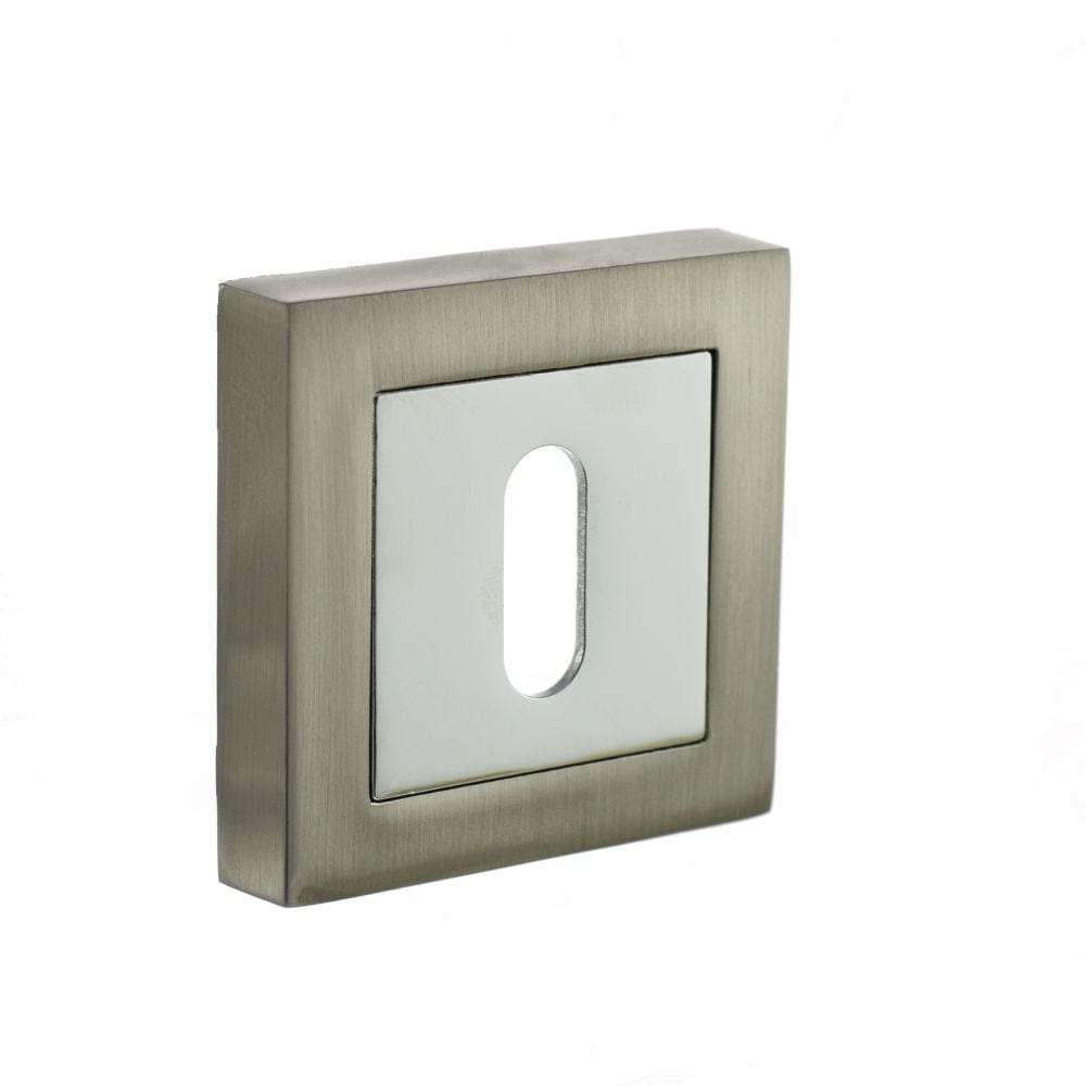STATUS Door Furniture Satin Nickel/Polished Chrome / Mortice Key Profile Escutcheons STATUS Key Escutcheon on S4 Square Rose - Satin Nickel/Polished Chrome