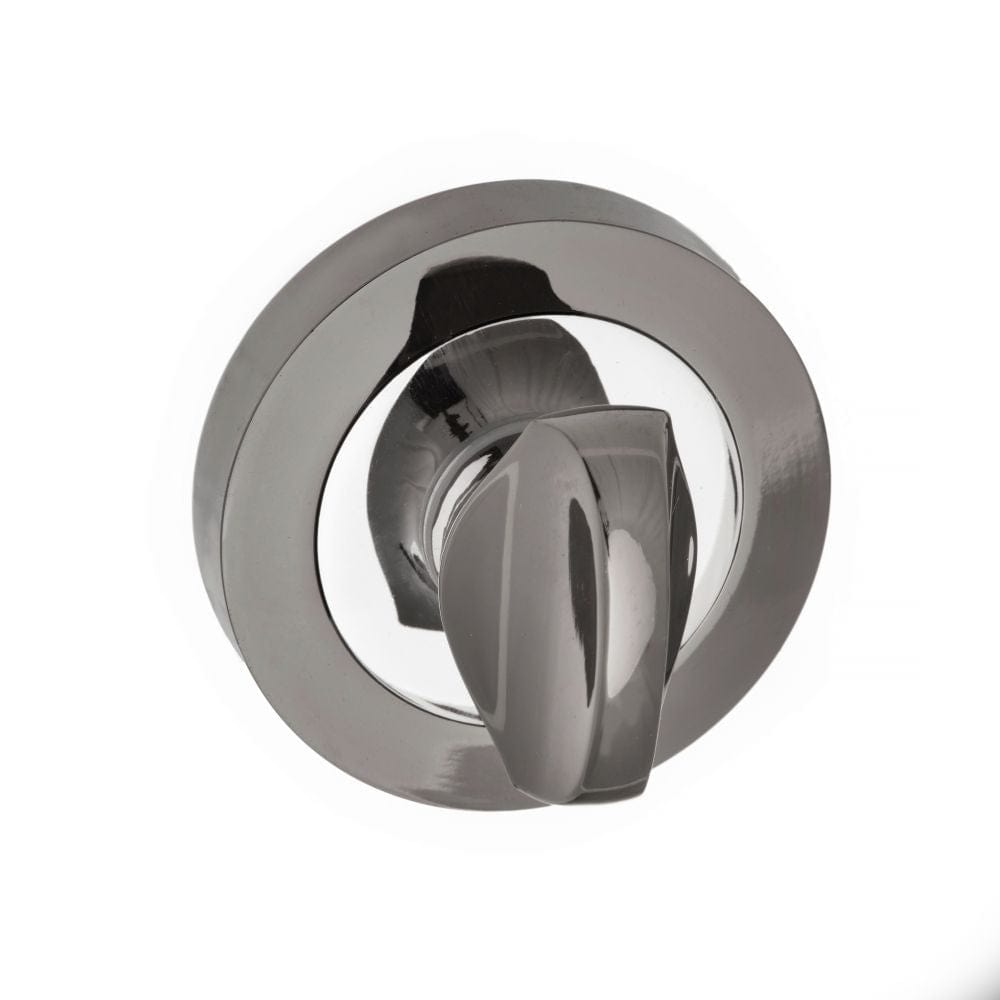 STATUS Door Furniture Black Nickel/Polished Chrome / No STATUS WC Turn and Release on Round Rose - Black Nickel/Polished Chrome