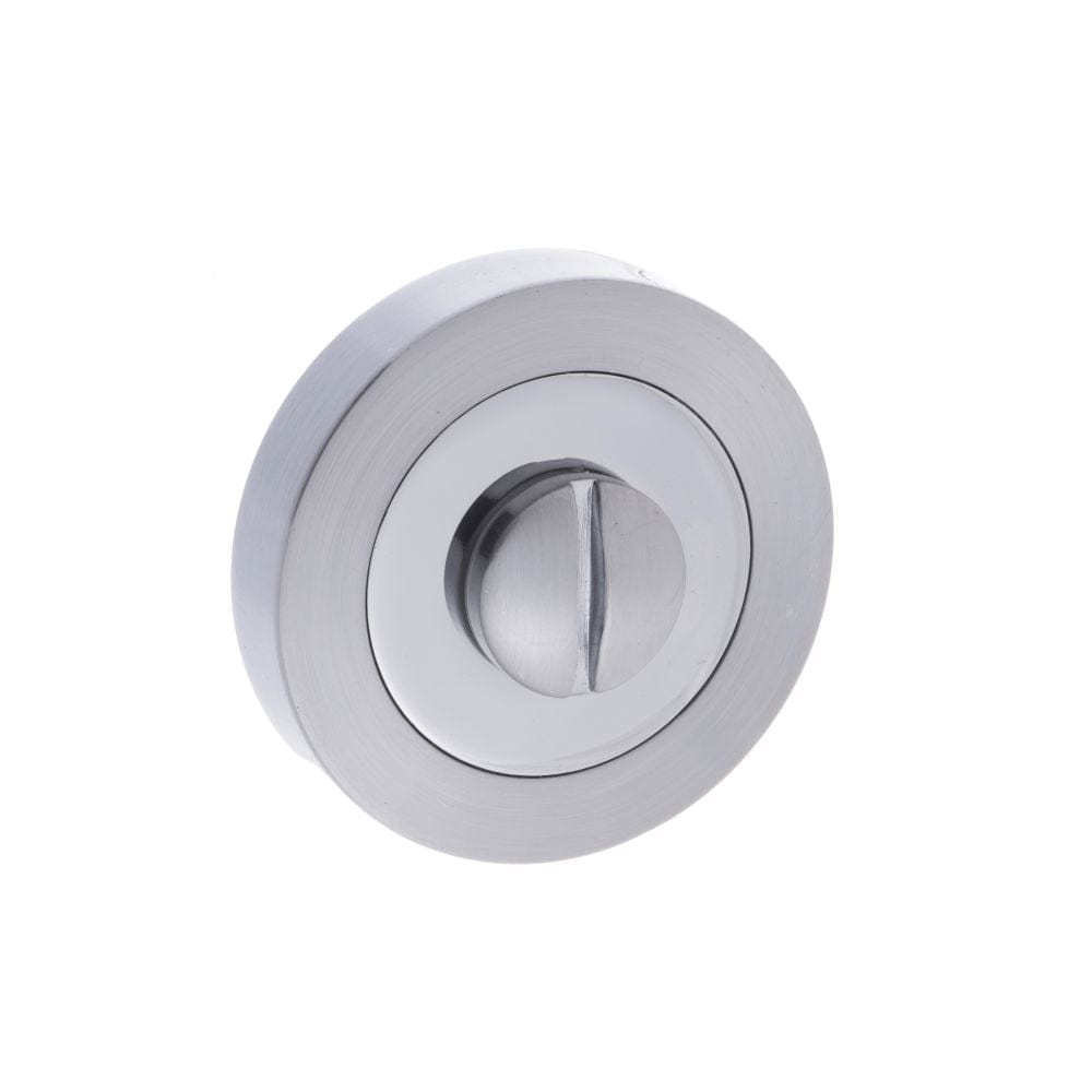STATUS Door Furniture Satin Chrome/Polished Chrome / No STATUS WC Turn and Release on Round Rose - Satin Chrome/Polished Chrome