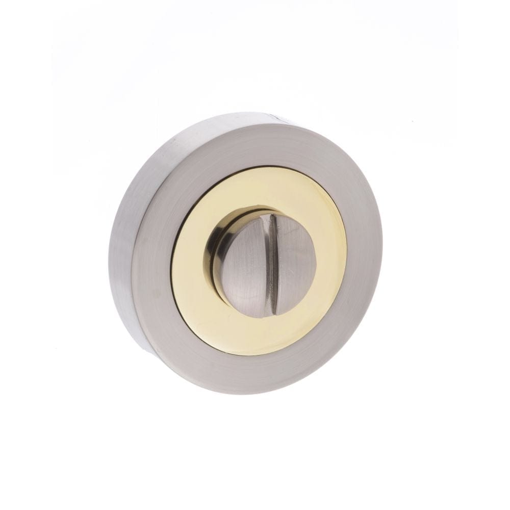 STATUS Door Furniture Satin Nickel/Polished Brass / No STATUS WC Turn and Release on Round Rose - Satin Nickel/Polished Brass