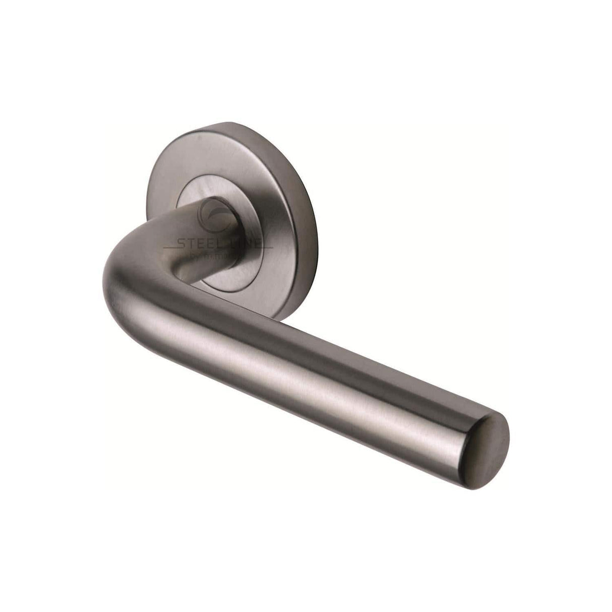 Steel Line Door Furniture Satin Stainless Steel / Round Rose Steel Line Door Handle Lever Latch on Round Rose Tubular Design Satin Stainless Steel finish