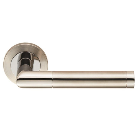 This is an image of a Eurospec - Steelworx SWL Treviri Lever on Rose - Bright/Satin Stainless Steel that is availble to order from Trade Door Handles in Kendal.
