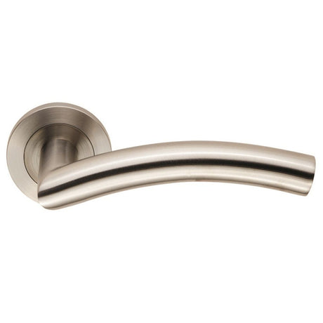 This is an image of a Eurospec - Steelworx SWL Dresda Lever on Rose - Satin Stainless Steel that is availble to order from Trade Door Handles in Kendal.