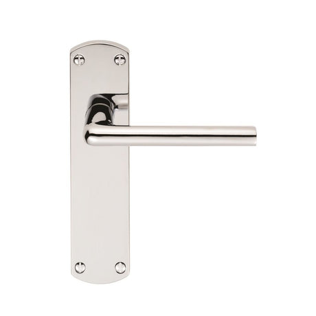 This is an image of a Serozzetta - Uno Lever on Latch Backplate - Polished Chrome that is availble to order from Trade Door Handles in Kendal.