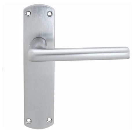 This is an image of a Serozzetta - Uno Lever on Latch Backplate - Satin Chrome that is availble to order from Trade Door Handles in Kendal.