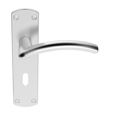 This is an image of a Serozzetta - Tres Lever on Lock Backplate - Satin Chrome that is availble to order from Trade Door Handles in Kendal.