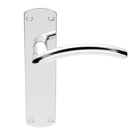 This is an image of a Serozzetta - Tres Lever on Latch Backplate - Polished Chrome that is availble to order from Trade Door Handles in Kendal.