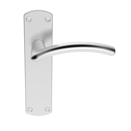 This is an image of a Serozzetta - Tres Lever on Latch Backplate - Satin Chrome that is availble to order from Trade Door Handles in Kendal.