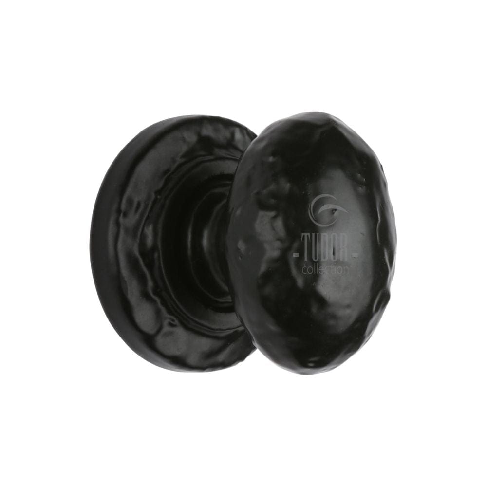 The Tudor Collection Cabinet Hardware Antique Black / Cabinet Knobs / 32mm Dia. The Tudor Collection - Cabinet Knob Rustic Oval Design 32mm Black Iron