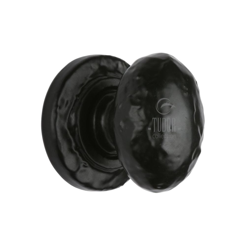 The Tudor Collection Cabinet Hardware Antique Black / Cabinet Knobs / 38mm Dia. The Tudor Collection - Cabinet Knob Rustic Oval Design 38mm Black Iron