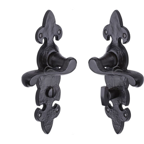 The Tudor Collection Door Furniture Antique Black / Bathroom Lock Handles The Tudor Collection - Door Handle for Bathroom Fleur de Lys Design Black Iron