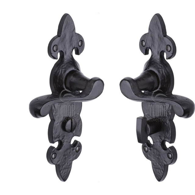 The Tudor Collection Door Furniture Antique Black / Bathroom Lock Handles The Tudor Collection - Door Handle for Bathroom Fleur de Lys Design Black Iron