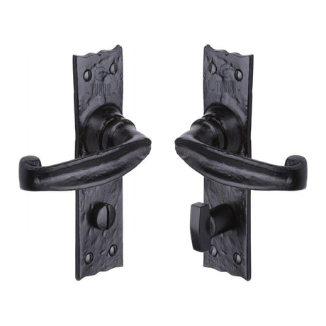 The Tudor Collection Door Furniture Antique Black / Bathroom Lock Handles The Tudor Collection - Door Handle for Bathroom Wellington Design Black Iron