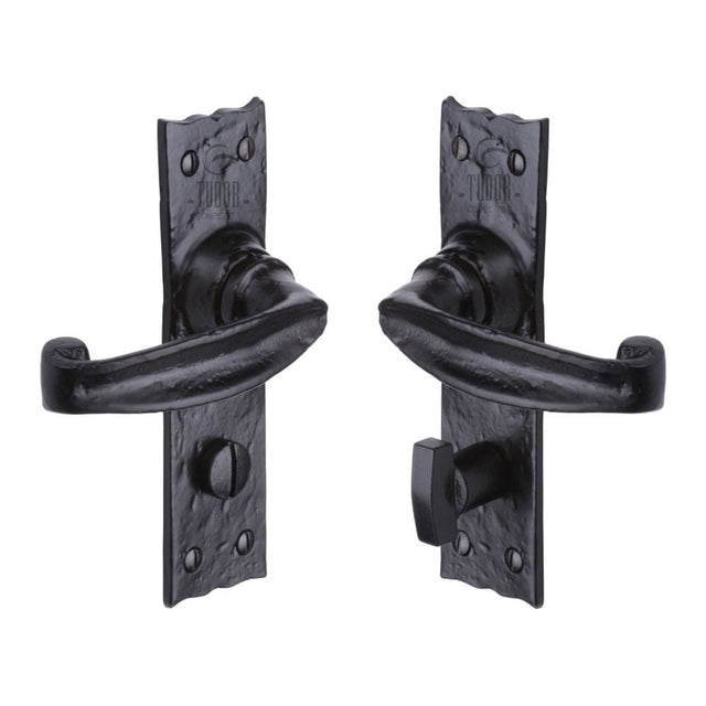 The Tudor Collection Door Furniture Antique Black / Bathroom Lock Handles The Tudor Collection - Door Handle for Bathroom Wellington Design Black Iron