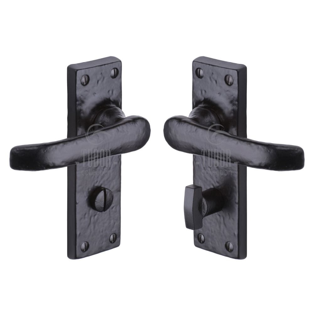 The Tudor Collection Door Furniture Antique Black / Bathroom Lock Handles The Tudor Collection - Door Handle for Bathroom Windsor Design Black Iron