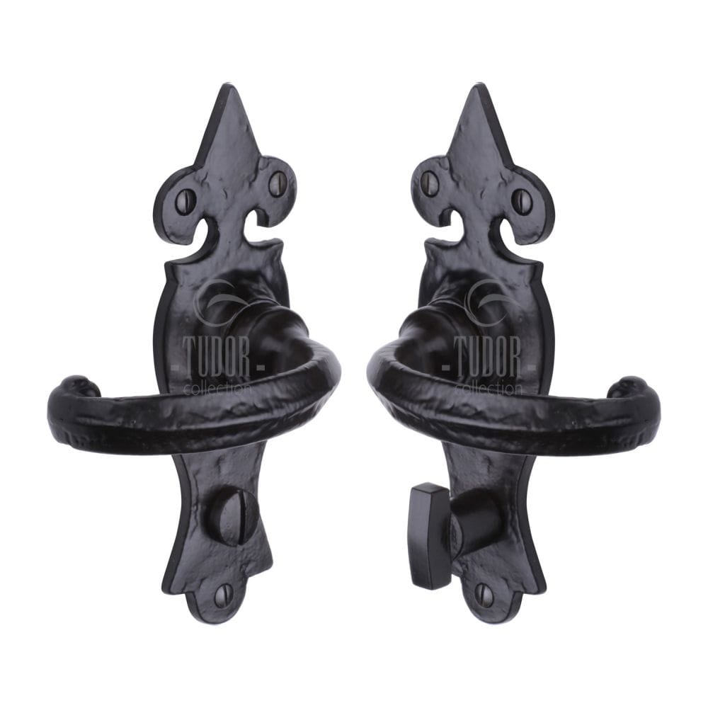 The Tudor Collection Door Furniture Antique Black / Bathroom Lock Handles The Tudor Collection - Door Handle for Bathroom Wroxeter Design Black Iron