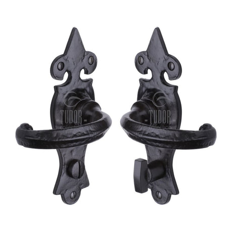 The Tudor Collection Door Furniture Antique Black / Bathroom Lock Handles The Tudor Collection - Door Handle for Bathroom Wroxeter Design Black Iron