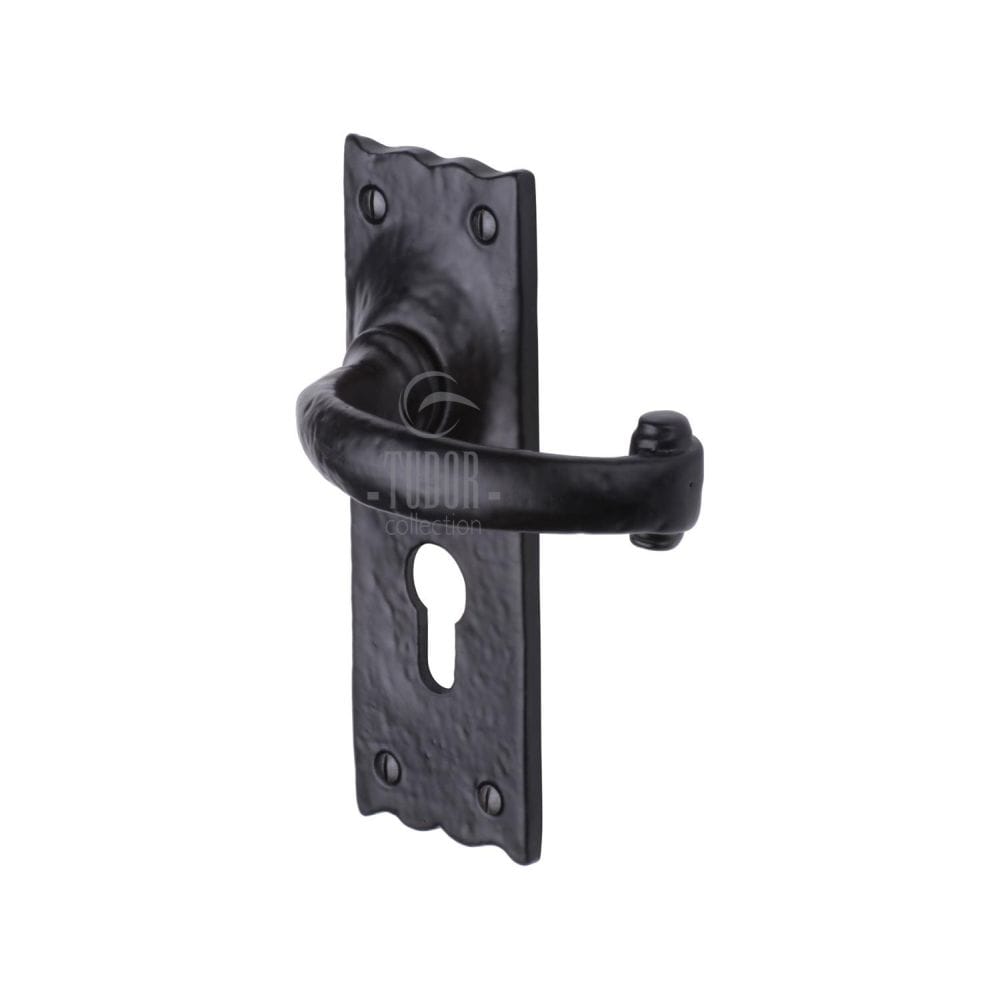 The Tudor Collection Door Furniture Antique Black / Euro Profile Lock Handles The Tudor Collection - Door Handle for Euro Profile Plate Colonial Design Black