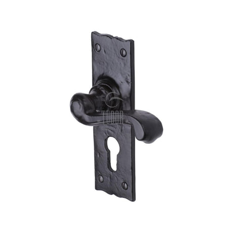 The Tudor Collection Door Furniture Antique Black / Euro Profile Lock Handles The Tudor Collection - Door Handle for Euro Profile Plate Shropshire Design Blac