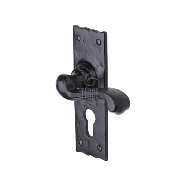 The Tudor Collection Door Furniture Antique Black / Euro Profile Lock Handles The Tudor Collection - Door Handle for Euro Profile Plate Shropshire Design Blac