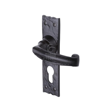 The Tudor Collection Door Furniture Antique Black / Euro Profile Lock Handles The Tudor Collection - Door Handle for Euro Profile Plate Wellington Design Blac