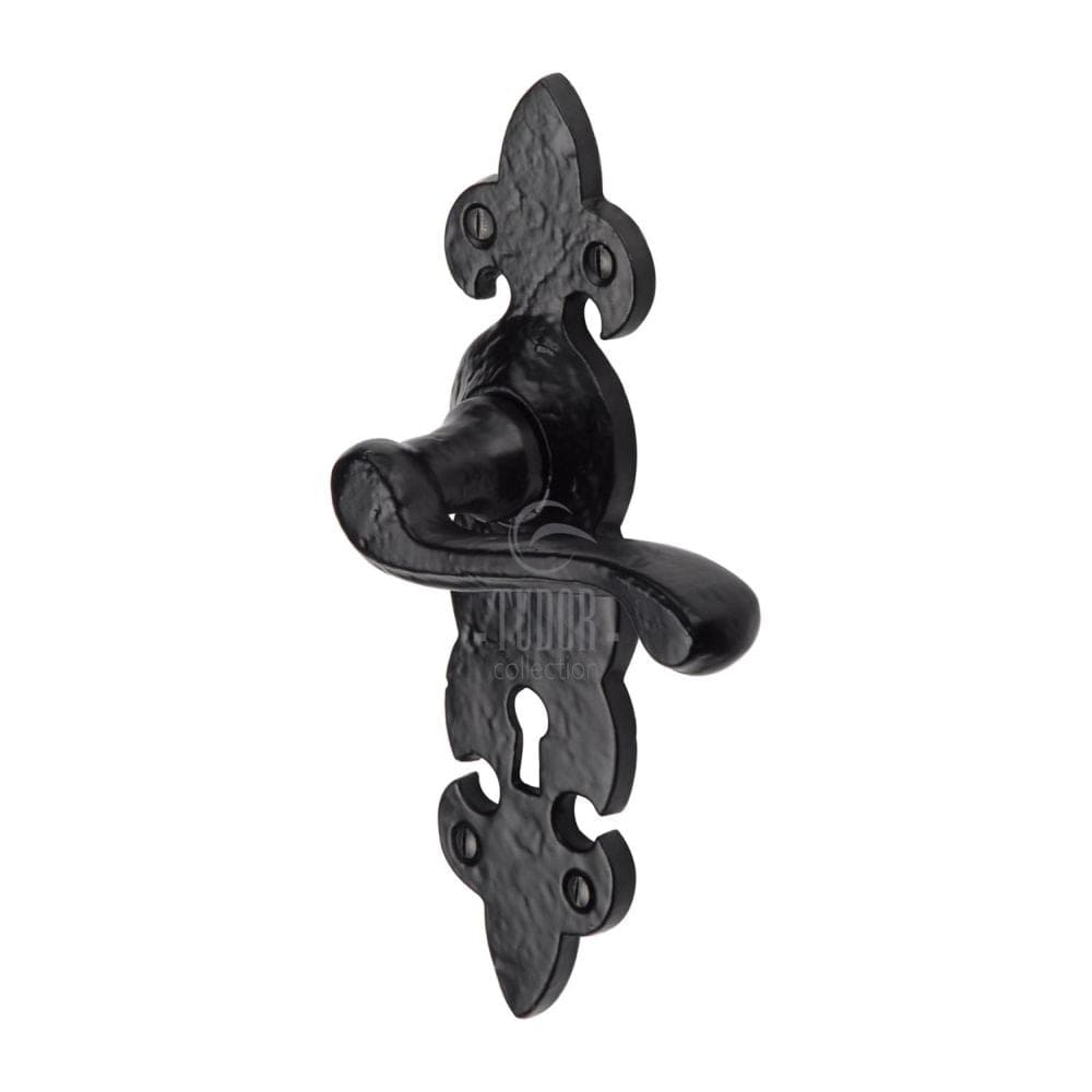 The Tudor Collection Door Furniture Antique Black / Std. Lock Handles The Tudor Collection - Door Handle Lever Lock Fleur de Lys Design Black Iron