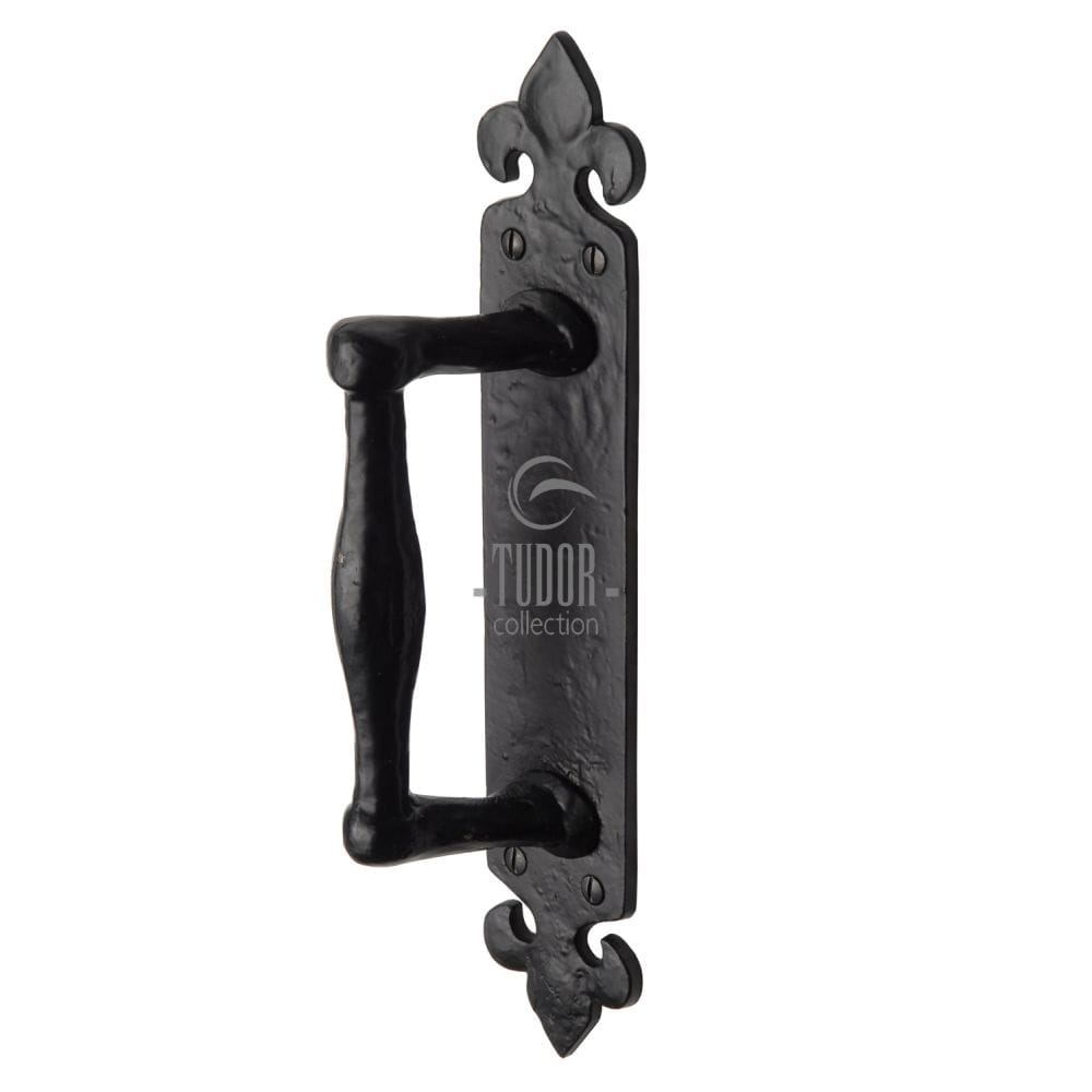 The Tudor Collection Door Furniture Antique Black / Pull Handle (Backplate) The Tudor Collection - Door Pull Handle on Plate Offset Black Iron