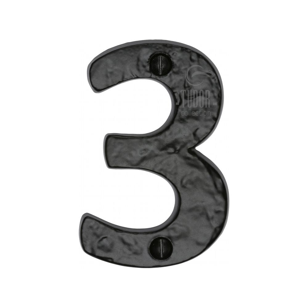 The Tudor Collection Door Furniture Antique Black / Numerals / 3 The Tudor Collection - Numeral 3 - 3" Black Iron
