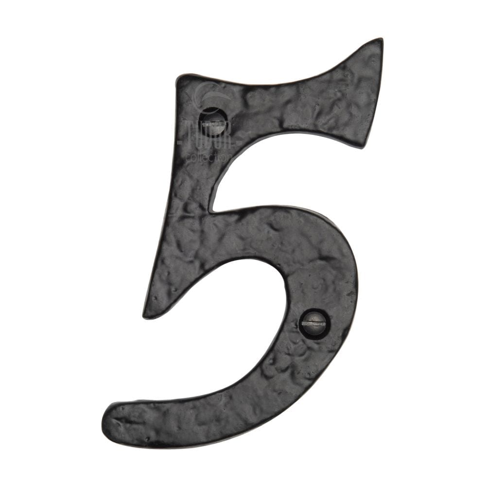The Tudor Collection Door Furniture Antique Black / Numerals / 5 The Tudor Collection - Numeral 5 - 4" Black Iron