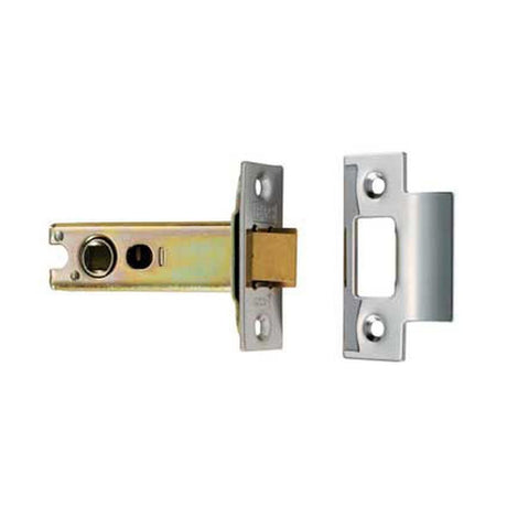 This is an image of a Eurospec - Heavy Sprung Tubular Latch 76mm - Electro Brassed/Satin Stainless Ste that is availble to order from Trade Door Handles in Kendal.
