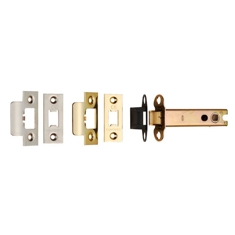This is an image of a Eurospec - Heavy Sprung Tubular Latch 102mm - Electro Brassed/Satin Stainless St that is availble to order from Trade Door Handles in Kendal.