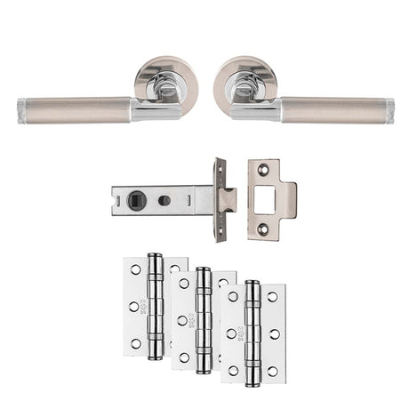 This is an image of a Carlisle Brass - Belas Latch Pack - Ultimate Door Pack - Satin Nickel / Polished that is availble to order from Trade Door Handles in Kendal.