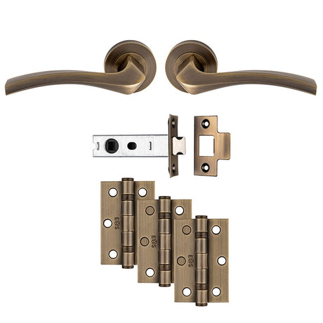 This is an image of a Carlisle Brass - Sines Latch Pack - Ultimate Door Pack - Antique Brass that is availble to order from Trade Door Handles in Kendal.