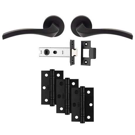 This is an image of a Carlisle Brass - Sines Latch Pack - Ultimate Door Pack - Matt Black that is availble to order from Trade Door Handles in Kendal.