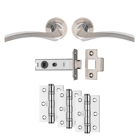 This is an image of a Carlisle Brass - Sines Latch Pack - Ultimate Door Pack - Satin Nickel / Polished that is availble to order from Trade Door Handles in Kendal.