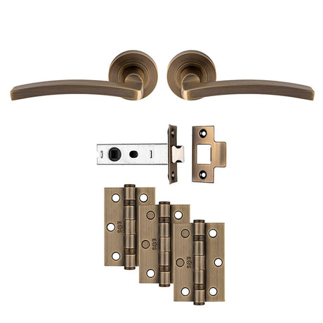 This is an image of a Carlisle Brass - Tavira Latch Pack - Ultimate Door Pack - Antique Brass that is availble to order from Trade Door Handles in Kendal.