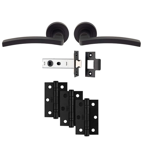 This is an image of a Carlisle Brass - Tavira Latch Pack - Ultimate Door Pack - Matt Black that is availble to order from Trade Door Handles in Kendal.