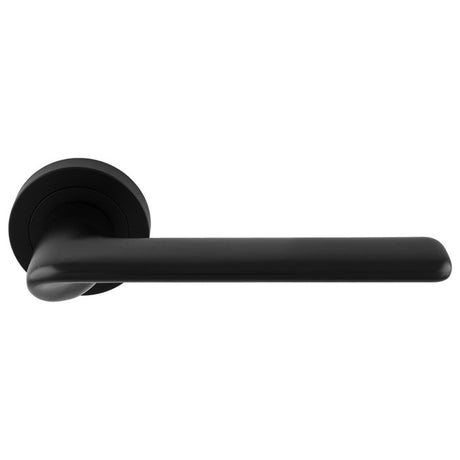 This is an image of a Manital - Vortex lever on rose - Matt Black vx5blk that is availble to order from Trade Door Handles in Kendal.
